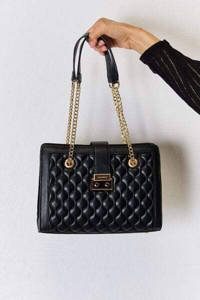 David Jones Quilted PU Leather Handbag - Trendsi - Flyclothing LLC