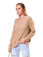Boat Neck Drop Shoulder Long Sleeve Sweater - Trendsi