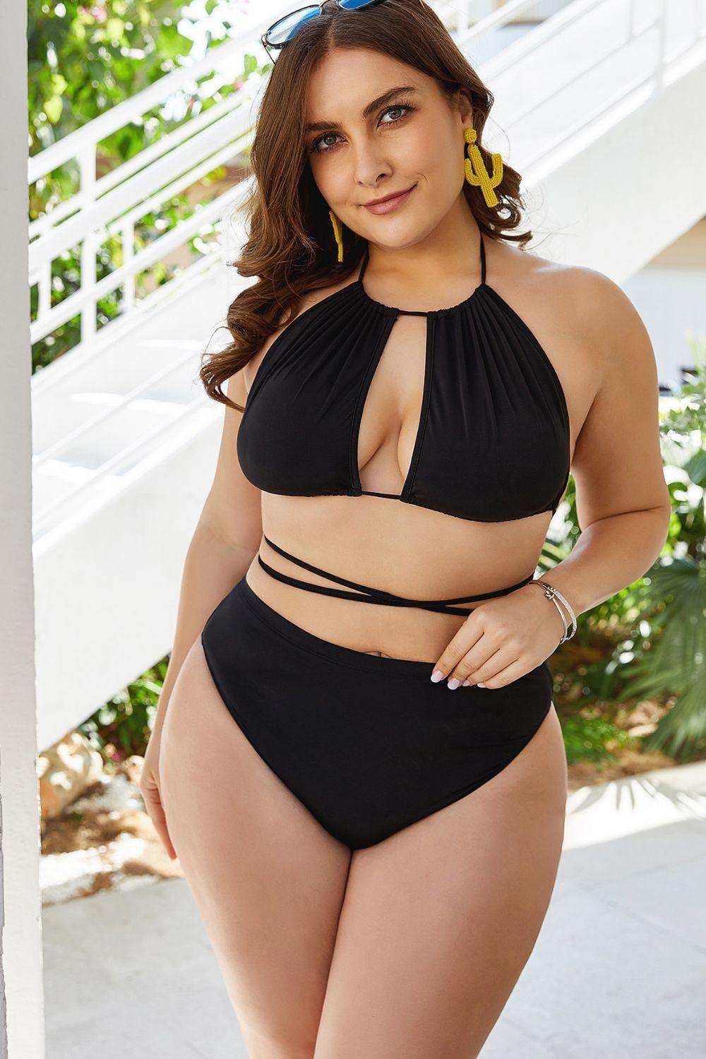 Plus Size Cutout Tied Backless Bikini Set - Trendsi - Flyclothing LLC