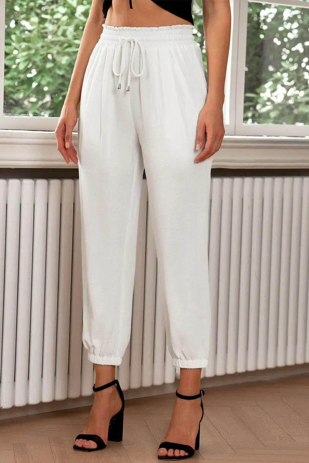 Drawstring Paperbag Waist Cropped Joggers - Trendsi - Flyclothing LLC