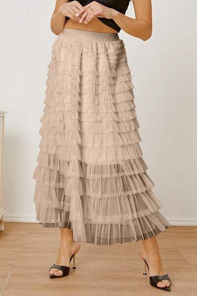 Ruched High Waist Tiered Skirt - Trendsi - Flyclothing LLC