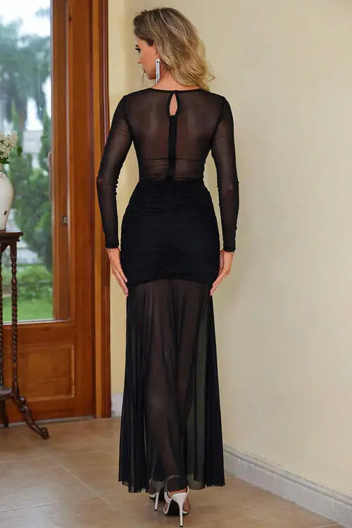 Semi-Sheer Slit Round Neck Dress - Trendsi - Flyclothing LLC