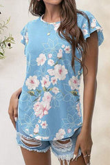 Printed Round Neck Short Sleeve T-Shirt - Trendsi - Flyclothing LLC