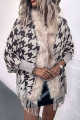 Houndstooth Fringe Hem Poncho - Trendsi - Flyclothing LLC