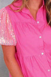 Sequin Button Up Tiered Dress - Trendsi - Flyclothing LLC