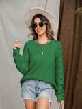 Openwork Round Neck Raglan Sleeve Sweater - Trendsi - Flyclothing LLC