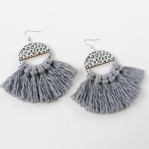 Tassel Detail Leopard Drop Earrings - Flyclothing LLC