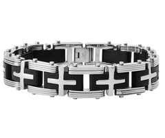 INOX Rubber Details with Cross Like Links Bracelet - Inox Jewelry