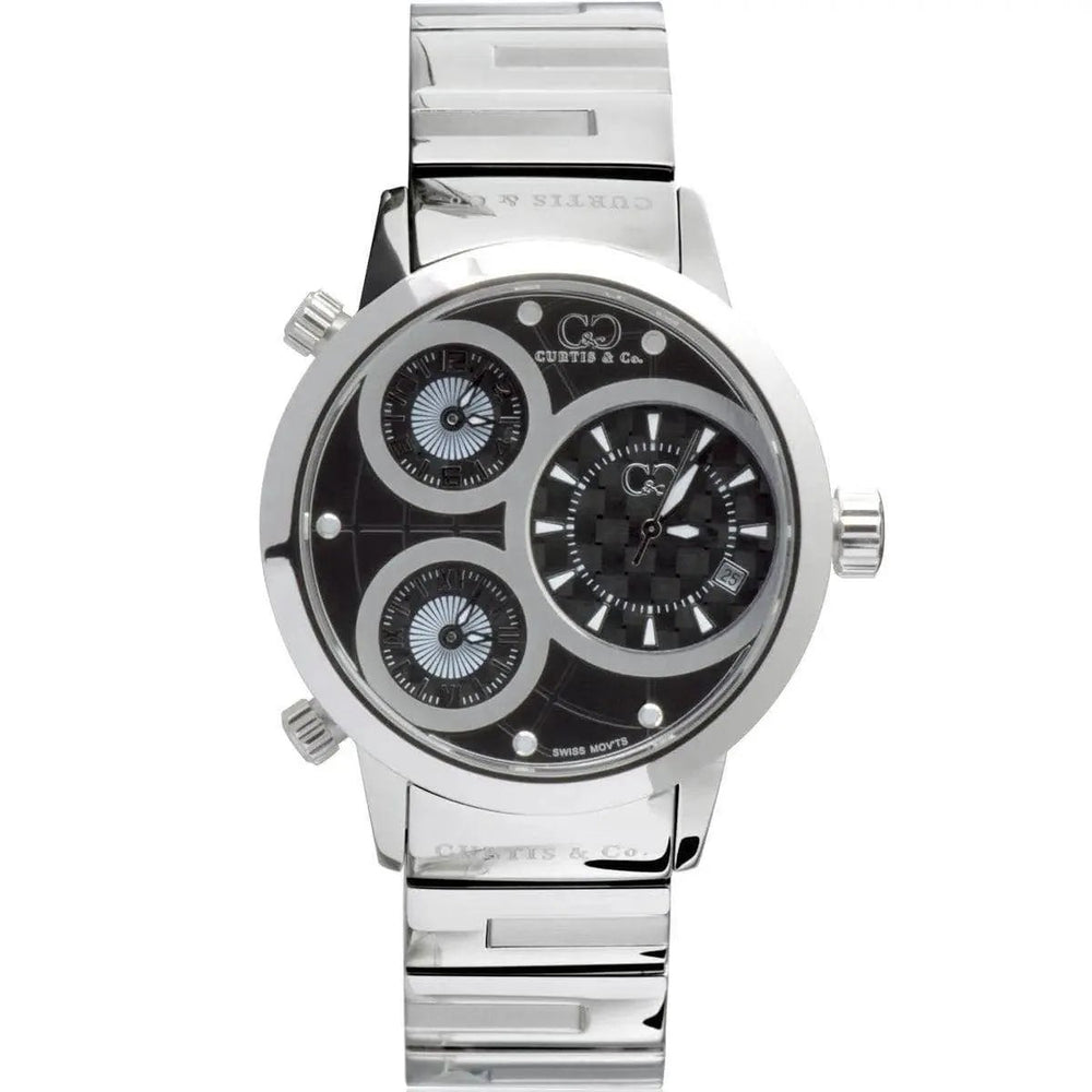 Curtis & Co Big Time World 50mm 3 Time Zone Stainless Steel Watch (Black) - Curtis and Co Watches