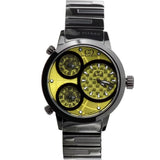 Curtis & Co Big Time World 50mm 3 Time Zone Yellow Dial Watch - Curtis and Co Watches