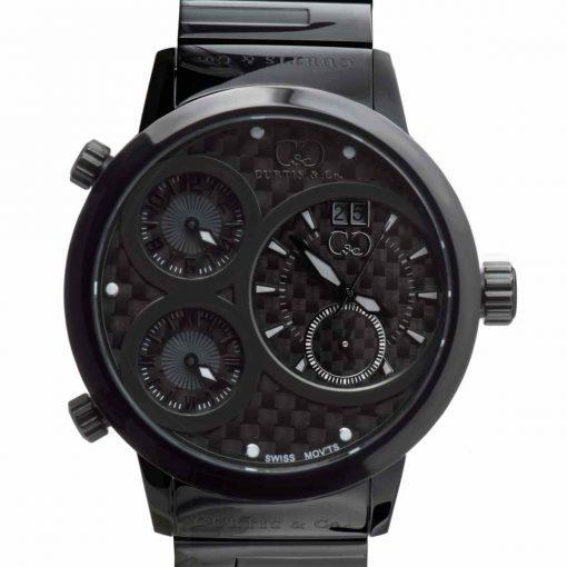 Curtis & Co Big Time World 57mm 4 Time Zone Carbon Fiber Black Dial Watch - Flyclothing LLC