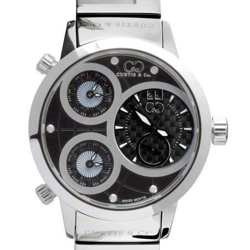 Curtis & Co BIG Time WORLD 57mm Black Dial Stainless Steel Watch - Flyclothing LLC