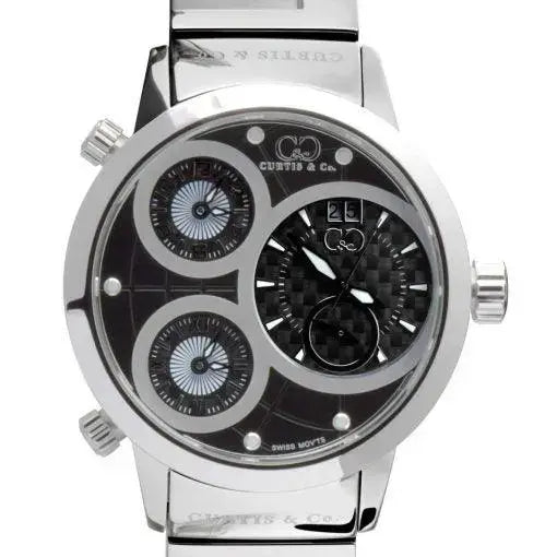 Curtis & Co BIG Time WORLD 57mm Black Dial Stainless Steel Watch - Curtis and Co Watches - Flyclothing LLC