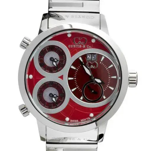 Curtis & Co Big Time World 57mm 4 Time Zone Red Stainless Steel Watch - Curtis and Co Watches - Flyclothing LLC