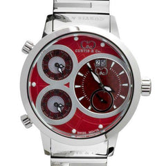 Curtis & Co Big Time World 57mm 4 Time Zone Red  Stainless Steel Watch - Flyclothing LLC