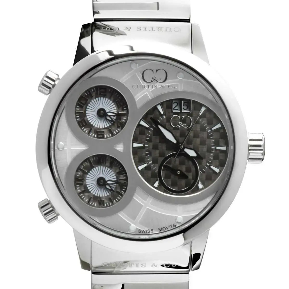 Curtis & Co Big Time World 57mm 4 Time Zone White Dial Stainless Steel Watch - Curtis and Co Watches - Flyclothing LLC