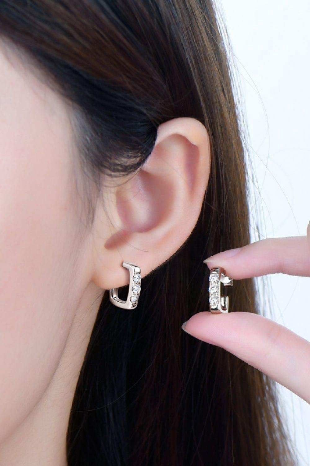 Moissanite 925 Sterling Silver Geometrical Huggie Earrings - Trendsi - Flyclothing LLC
