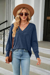 V-Neck Long Sleeve T-Shirt - Trendsi - Flyclothing LLC