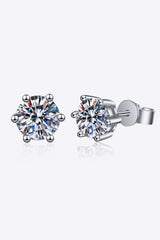 925 Sterling Silver 6-Prong 2 Carat Moissanite Stud Earrings - Trendsi - Flyclothing LLC