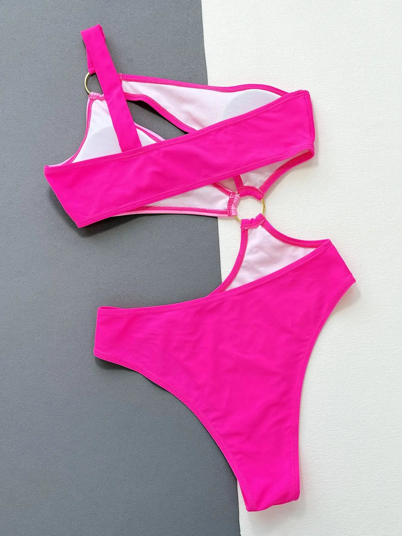 One-Shoulder Cutout Ring Detail One-Piece Swimsuit - Trendsi - Flyclothing LLC
