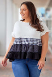 Plus Size Plaid Color Block Tiered Blouse - Trendsi - Flyclothing LLC