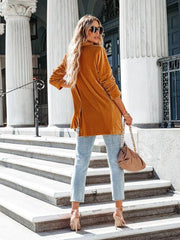 Button Up Long Sleeve Blazer with Pocket - Trendsi