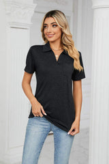 Curved Hem Johnny Collar Polo Shirt - Trendsi - Flyclothing LLC