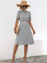 Printed Mock Neck Flounce Sleeve Dress - Trendsi - Flyclothing LLC