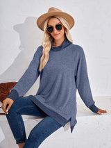 Contrast Mock Neck Long Sleeve T-Shirt - Trendsi - Flyclothing LLC