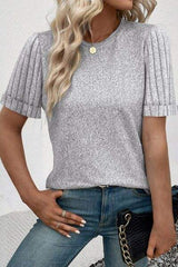 Round Neck Short Sleeve T-Shirt - Trendsi - Flyclothing LLC