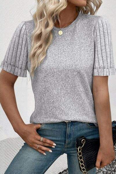 Round Neck Short Sleeve T-Shirt - Trendsi - Flyclothing LLC