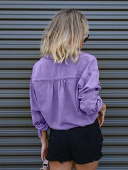 Drawstring Pocketed Button Up Denim Top - Trendsi