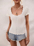 Scalloped Hem Square Neck Knit Top - Trendsi