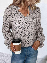 Notched Neck Flounce Sleeve Blouse - Trendsi