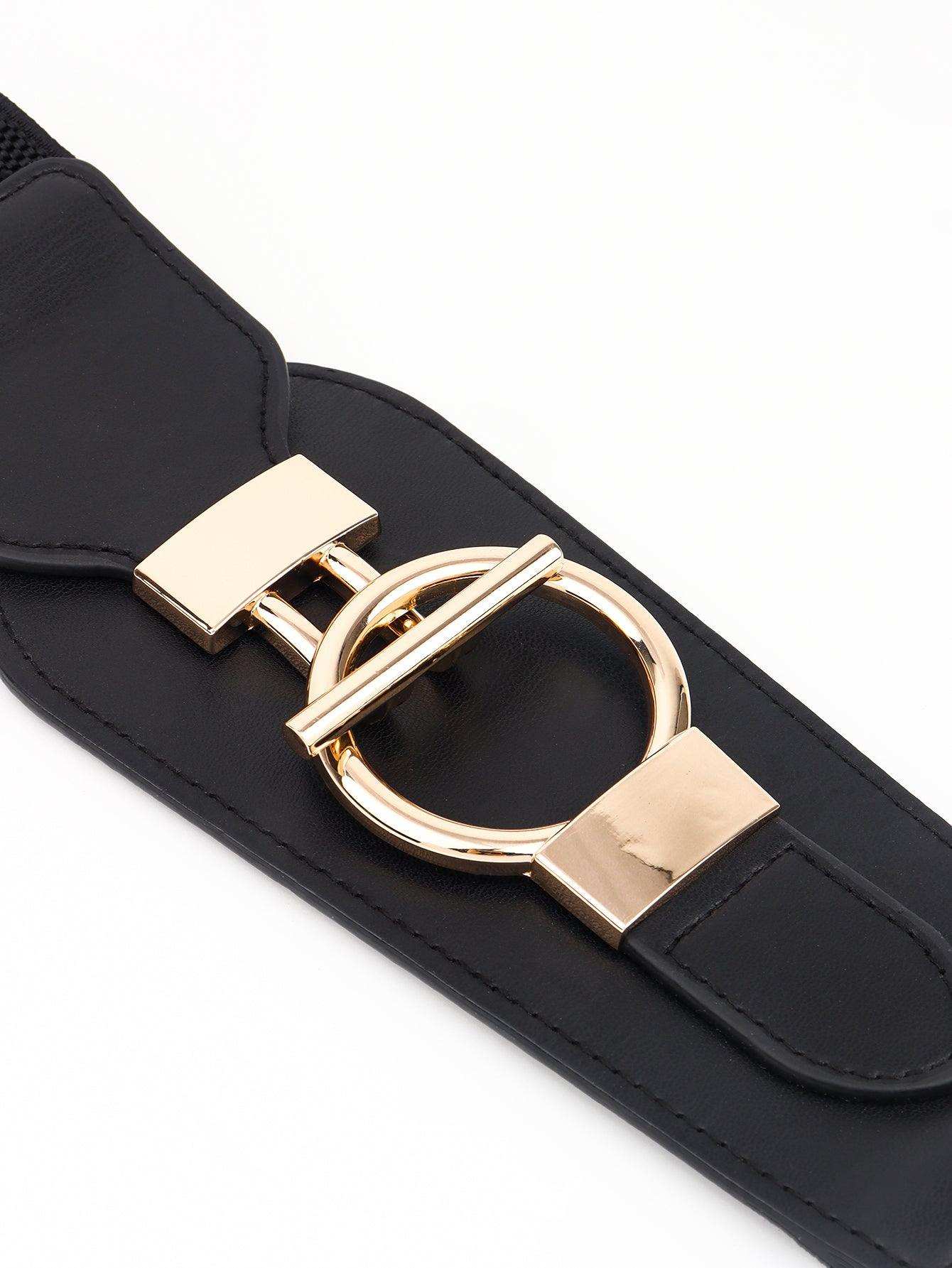 PU Elastic Wide Belt with Alloy Buckle - Trendsi - Flyclothing LLC