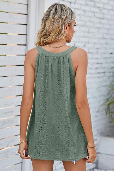 Openwork Round Neck Wide Strap Tank - Trendsi - Flyclothing LLC