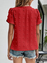 Swiss Dot Round Neck Petal Sleeve Top - Trendsi - Flyclothing LLC