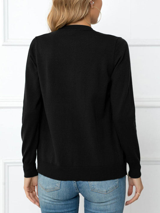 Button Down Round Neck Cardigan - Trendsi