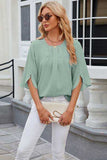 Round Neck Slit Half Sleeve Top - Trendsi - Flyclothing LLC