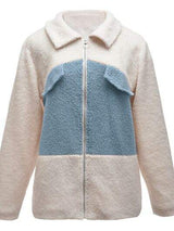 Plush Contrast Zip Up Coat - Trendsi - Flyclothing LLC
