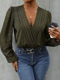 Ruched Surplice Long Sleeve Bodysuit - Trendsi