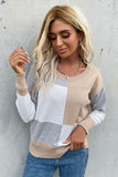 Color Block Ribbed Trim Round Neck Knit Pullover - Trendsi