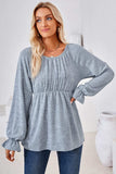 Ruched Round Neck Flounce Sleeve Blouse - Trendsi - Flyclothing LLC