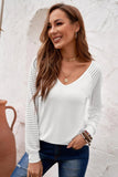 Sheer Striped V-Neck Top - Trendsi