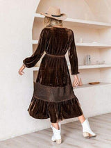 Drawstring V-Neck Crochet Dress - Trendsi - Flyclothing LLC