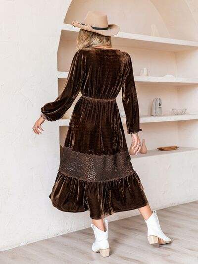 Drawstring V-Neck Crochet Dress - Trendsi - Flyclothing LLC