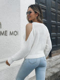 Cold-Shoulder Round Neck Sweater - Trendsi