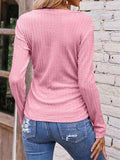 Textured Ruched V-Neck Long Sleeve T-Shirt - Trendsi - Flyclothing LLC