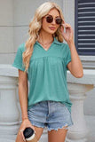 Ruched Johnny Collar Short Sleeve Blouse - Trendsi - Flyclothing LLC