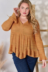 Hailey & Co Full Size V-Neck Flounce Sleeve Blouse - Trendsi